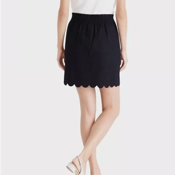J. Crew Factory Black Linen Cotton Blend Pull On Scallop Hem Mini Skirt - Picture 2 of 11